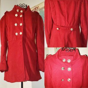 SOLD MOD Vtg Retro Red Band Jacket Pea Coat Double-Breasted Goldtone Button